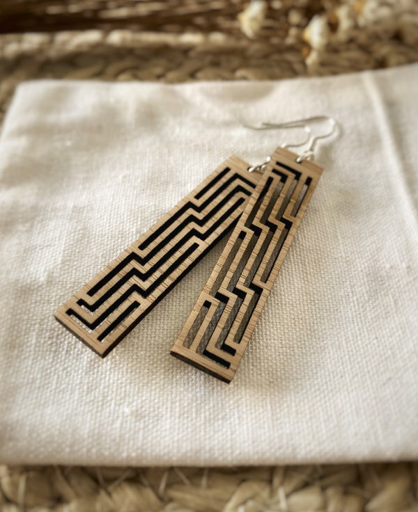 Maori poutama pattern earring
